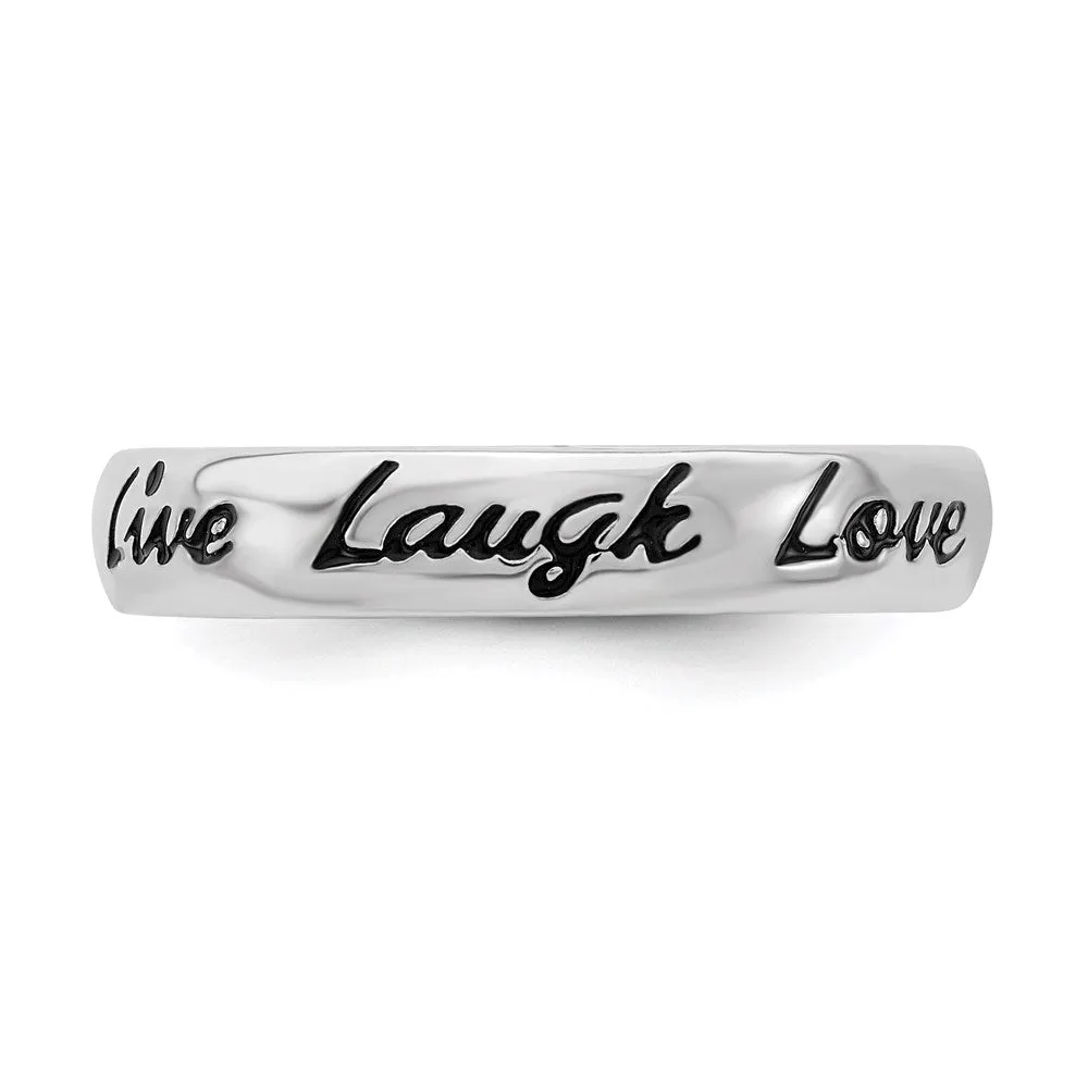 Sterling Silver Stackable Expressions Enamel Live Laugh Love Ring | QSK1652
