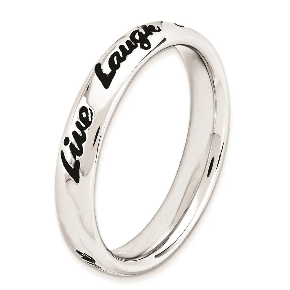 Sterling Silver Stackable Expressions Enamel Live Laugh Love Ring | QSK1652