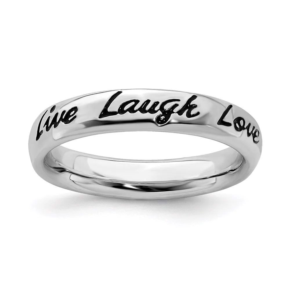 Sterling Silver Stackable Expressions Enamel Live Laugh Love Ring | QSK1652
