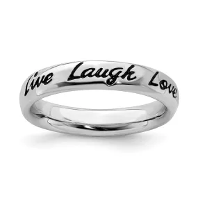 Sterling Silver Stackable Expressions Enamel Live Laugh Love Ring | QSK1652