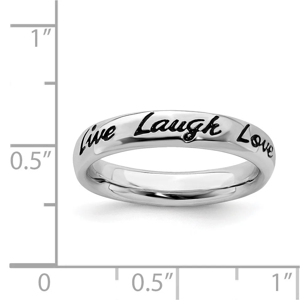 Sterling Silver Stackable Expressions Enamel Live Laugh Love Ring | QSK1652