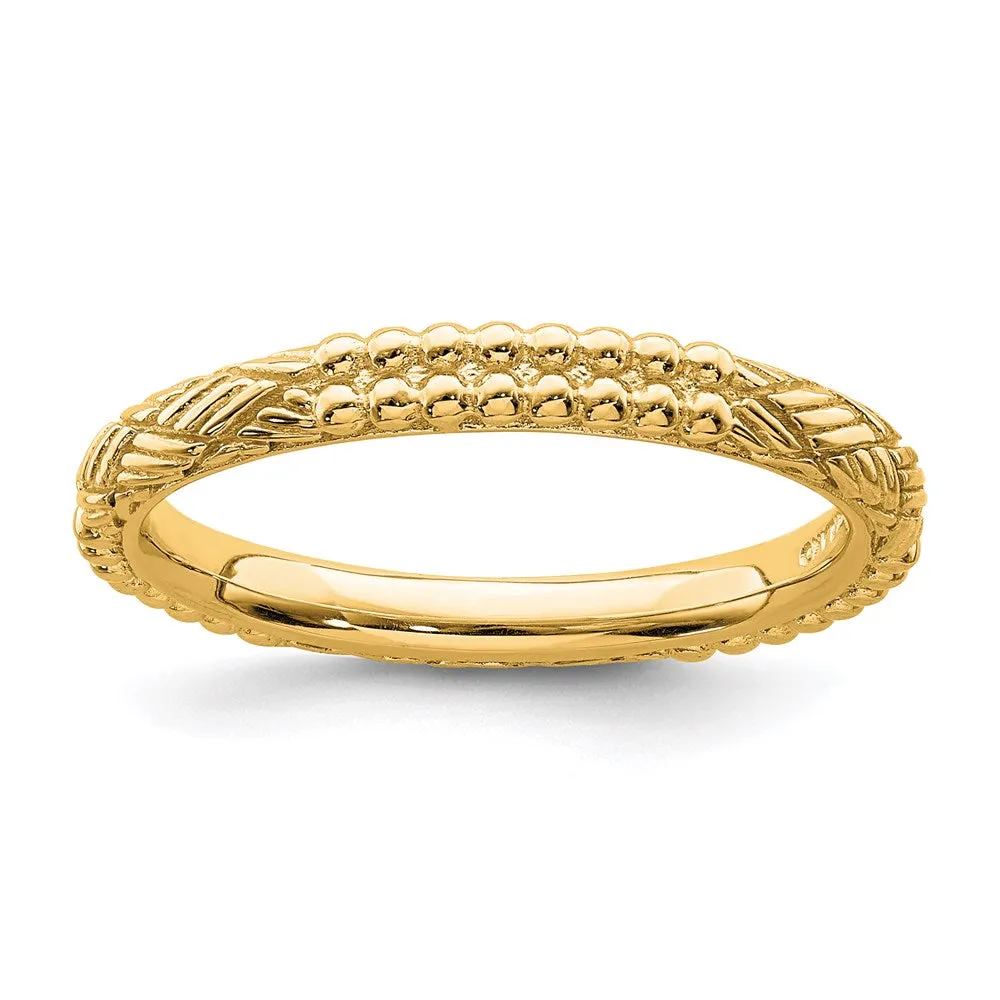 Sterling Silver Stackable Expressions Gold-plated Patterned Ring | QSK1562