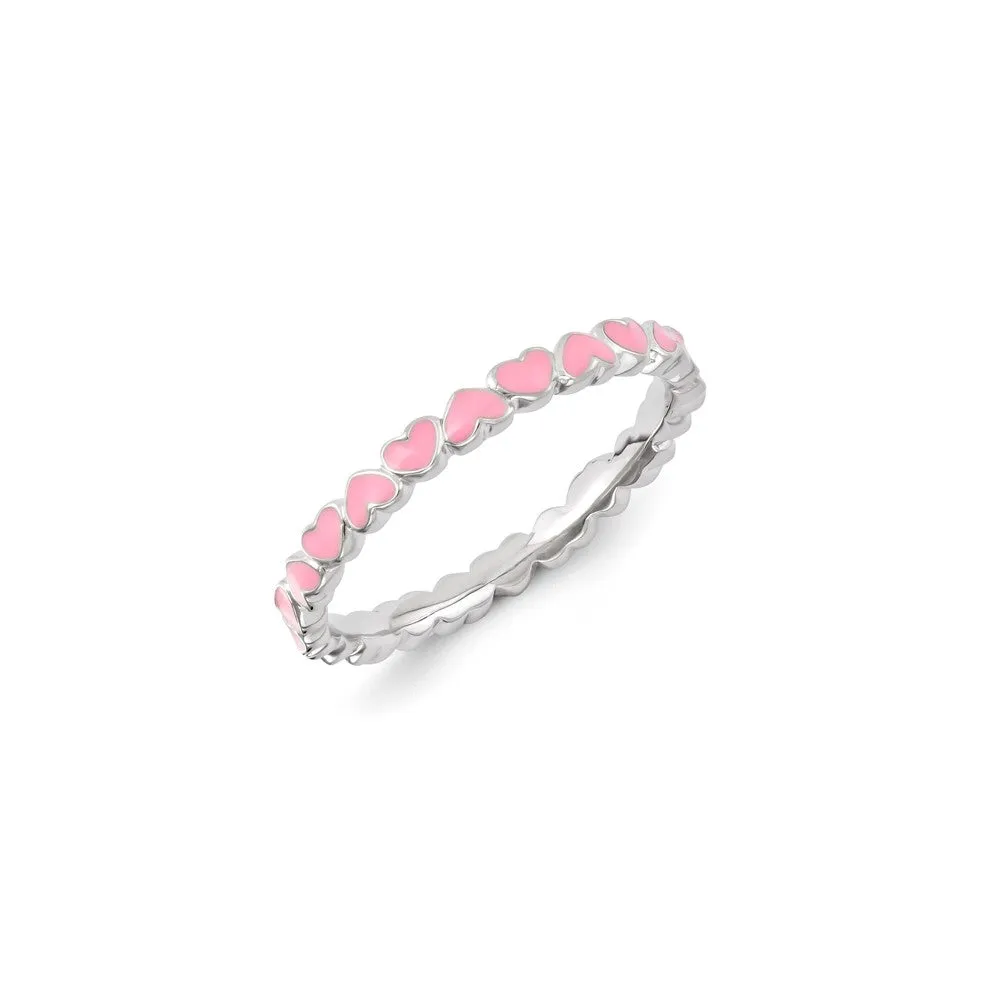 Sterling Silver Stackable Expressions Pink Enameled Ring | QSK1142