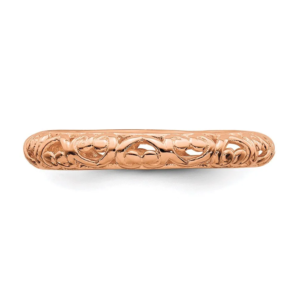 Sterling Silver Stackable Expressions Pink-plated Carved Ring | QSK1613