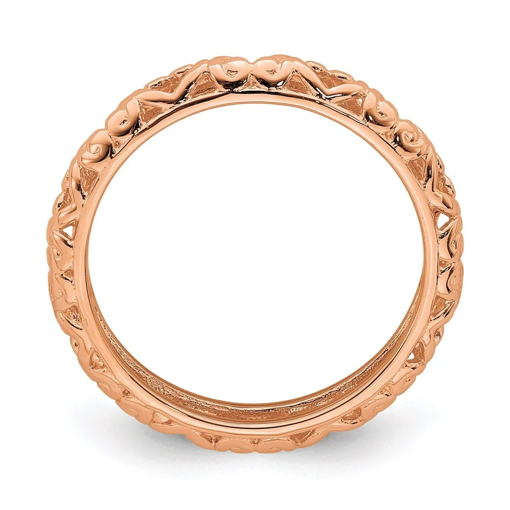Sterling Silver Stackable Expressions Pink-plated Carved Ring | QSK1613