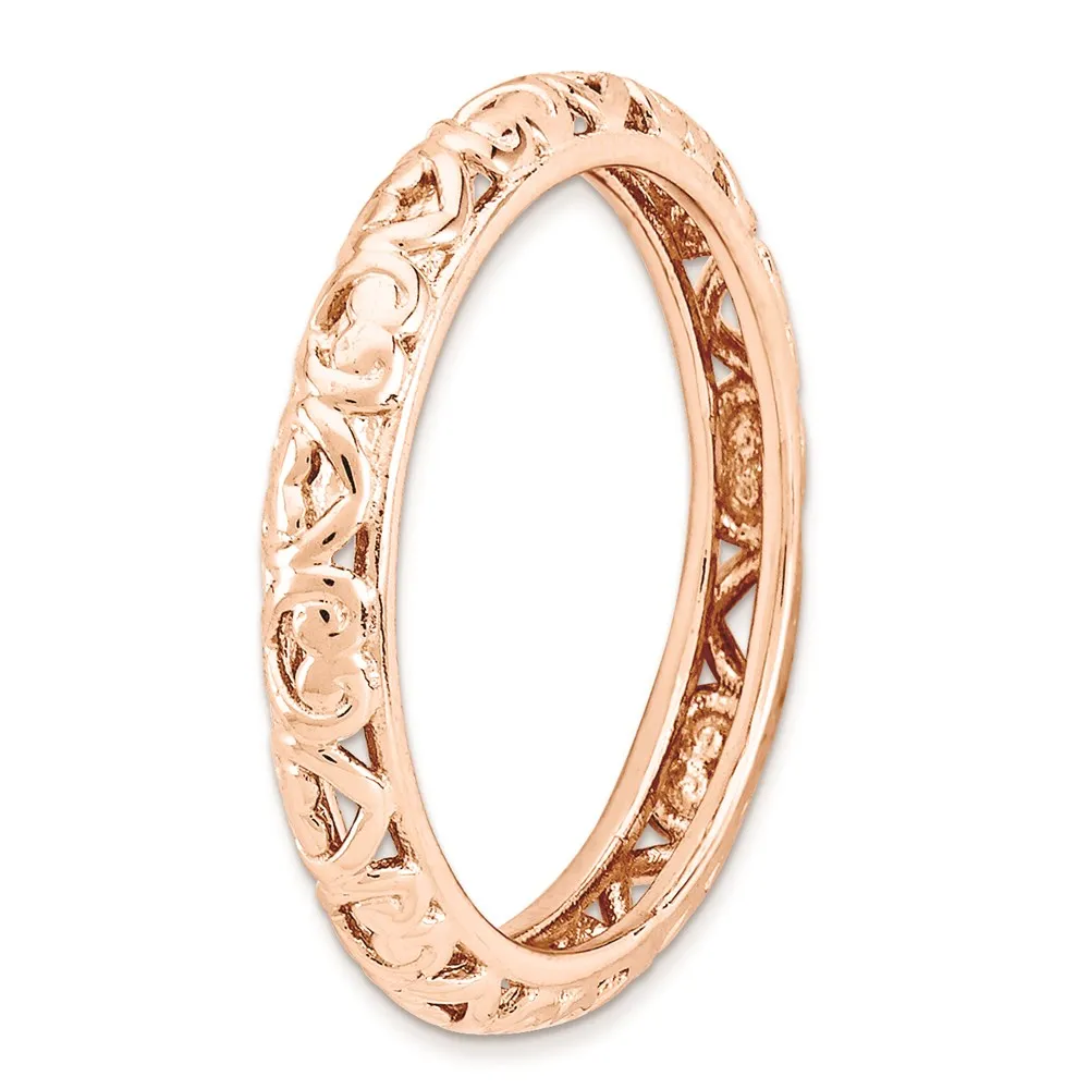 Sterling Silver Stackable Expressions Pink-plated Carved Ring | QSK1613