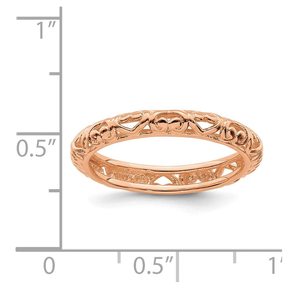 Sterling Silver Stackable Expressions Pink-plated Carved Ring | QSK1613