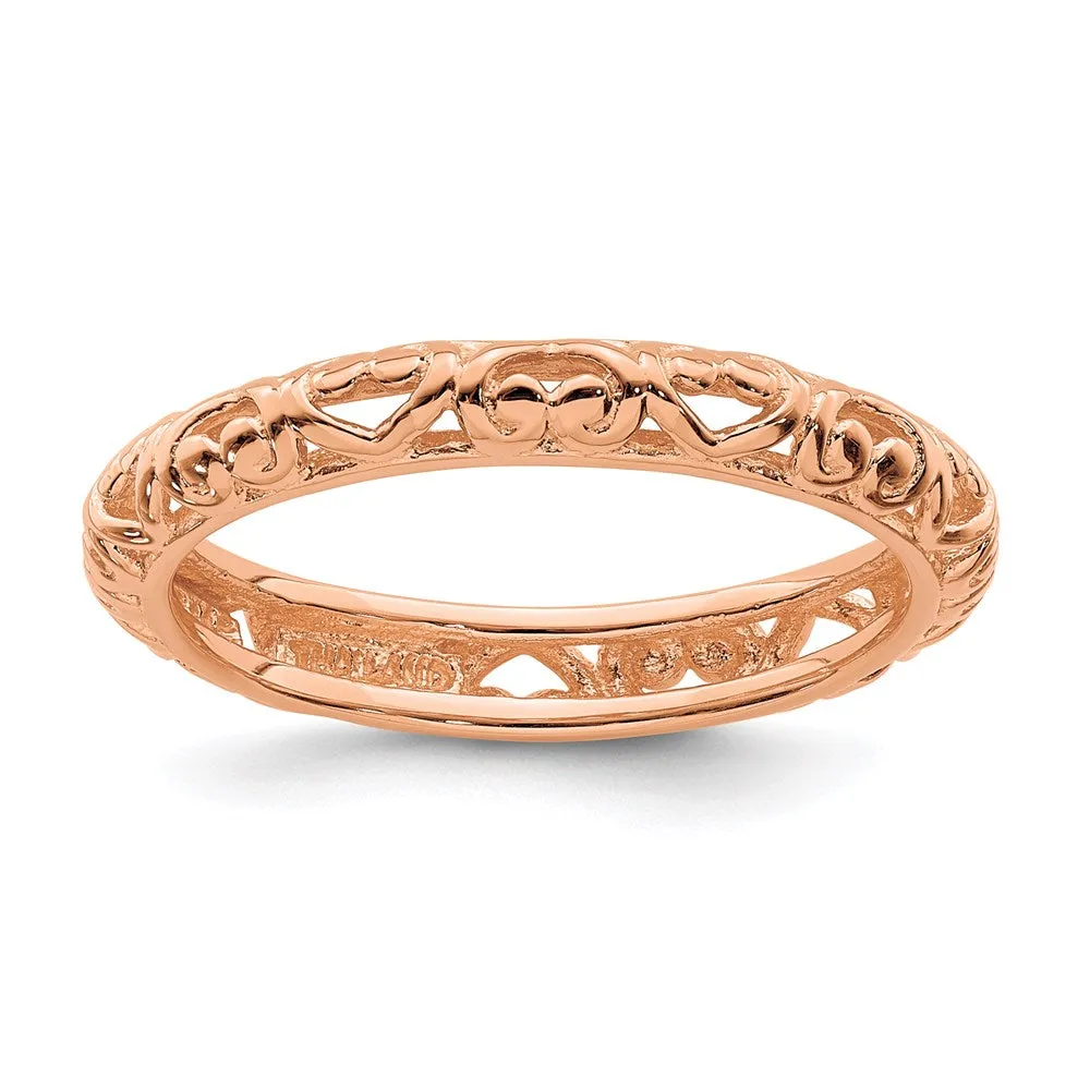 Sterling Silver Stackable Expressions Pink-plated Carved Ring | QSK1613