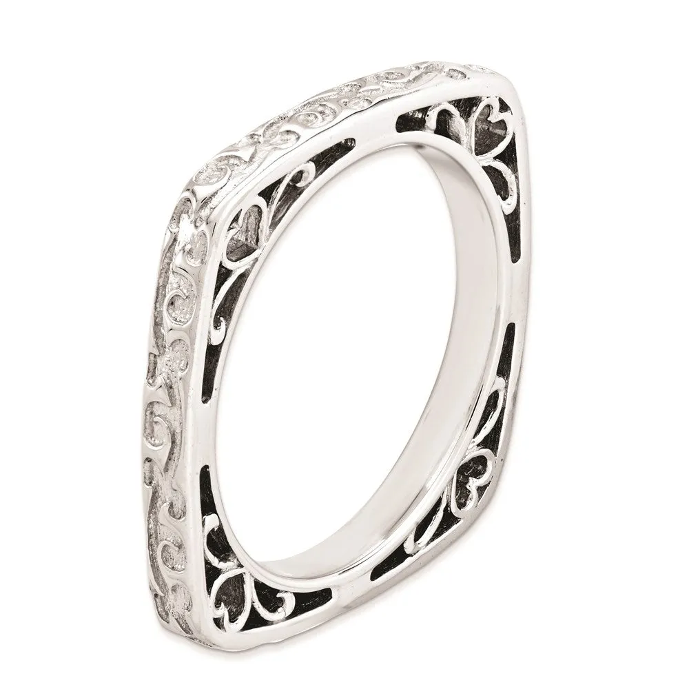 Sterling Silver Stackable Expressions Polished Rhodium-plated Square Ring | QSK755