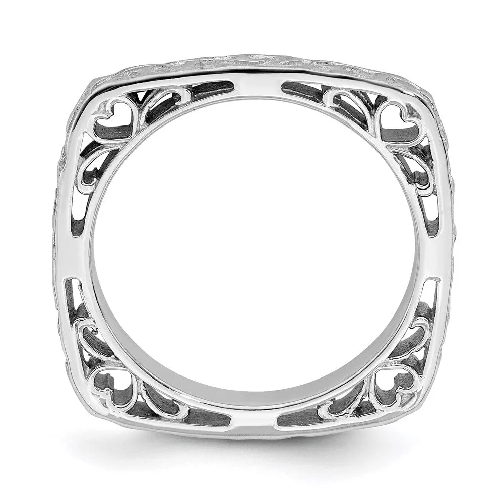 Sterling Silver Stackable Expressions Polished Rhodium-plated Square Ring | QSK755