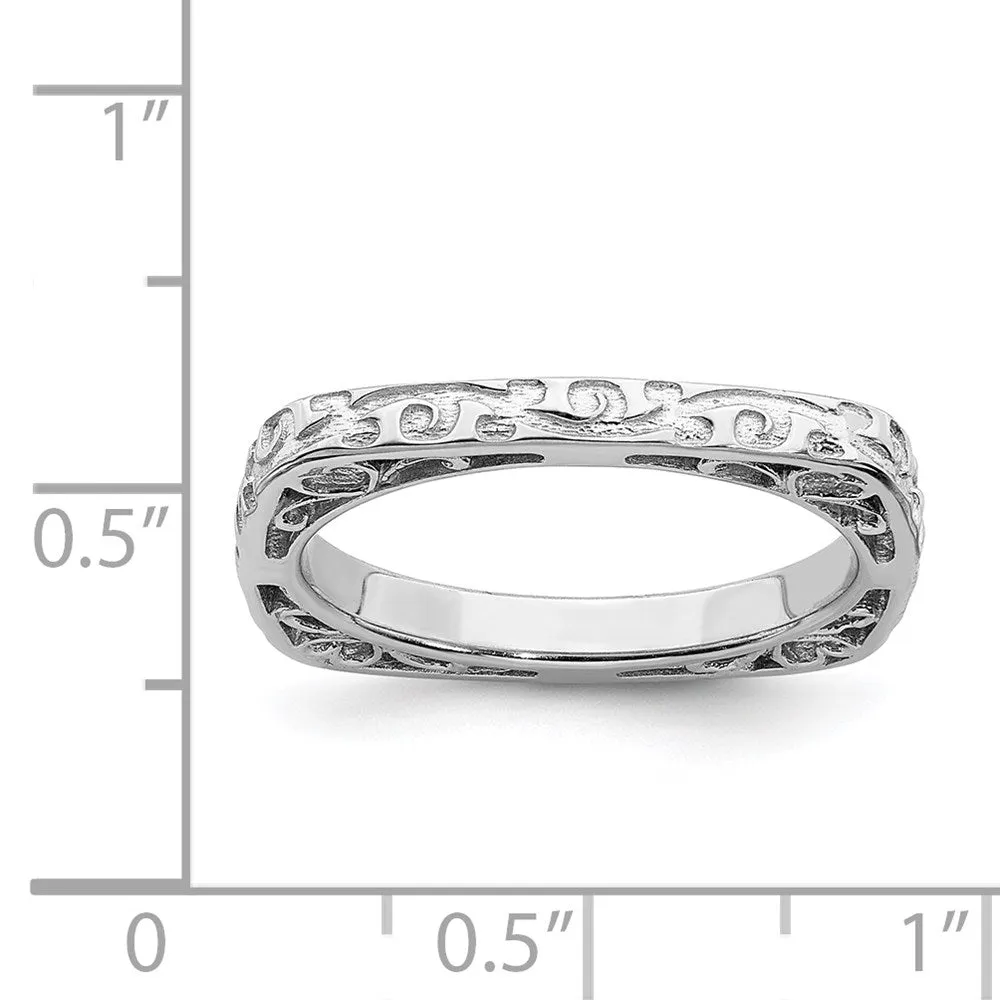 Sterling Silver Stackable Expressions Polished Rhodium-plated Square Ring | QSK755