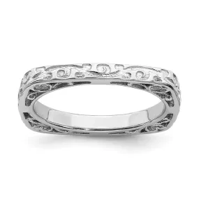 Sterling Silver Stackable Expressions Polished Rhodium-plated Square Ring | QSK755