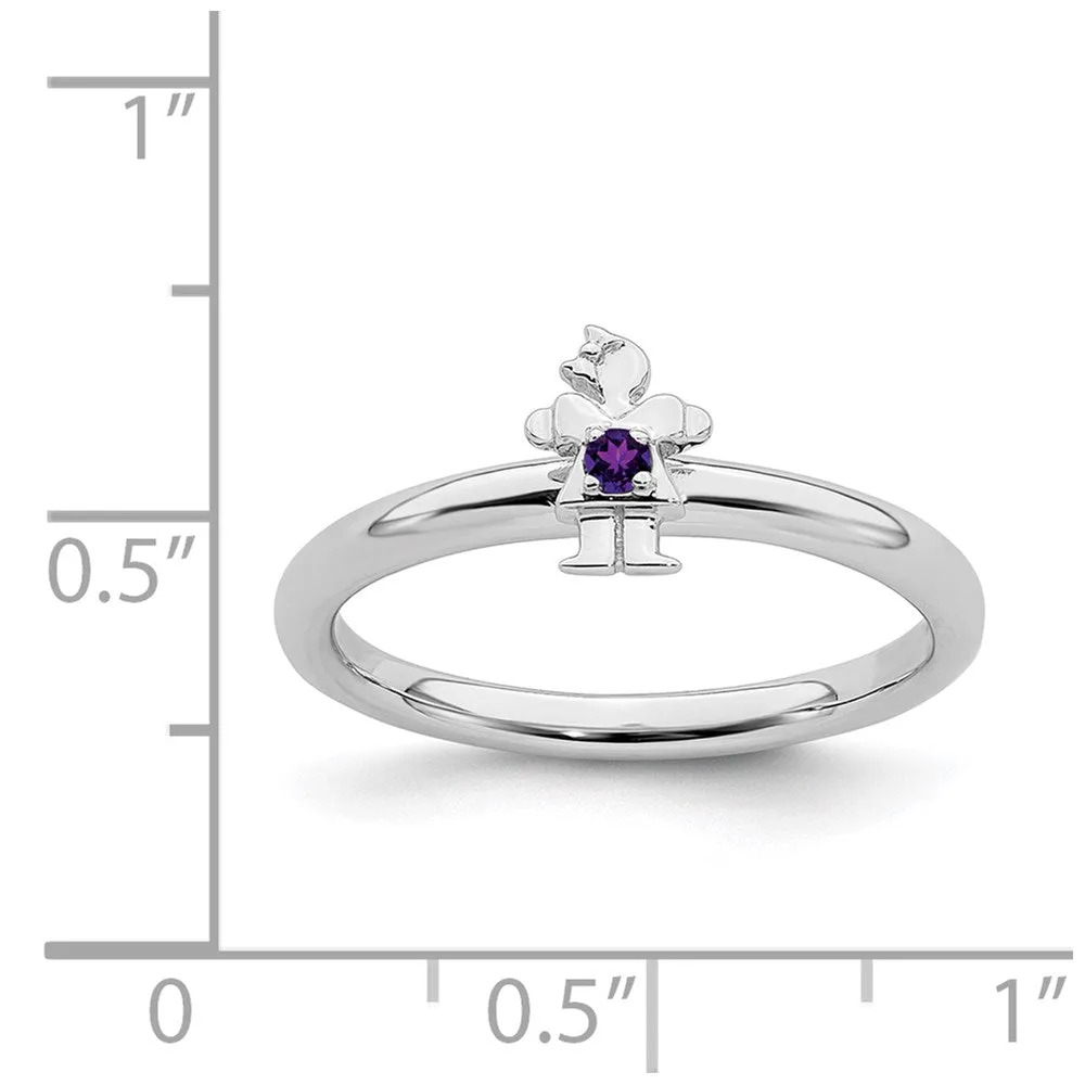 Sterling Silver Stackable Expressions Rhodium Amethyst Girl Ring | QSK192