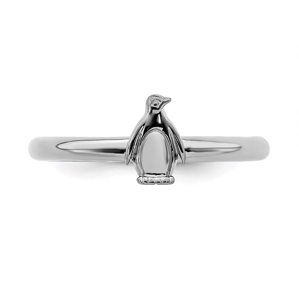 Sterling Silver Stackable Expressions Rhodium Penguin Ring | QSK1958