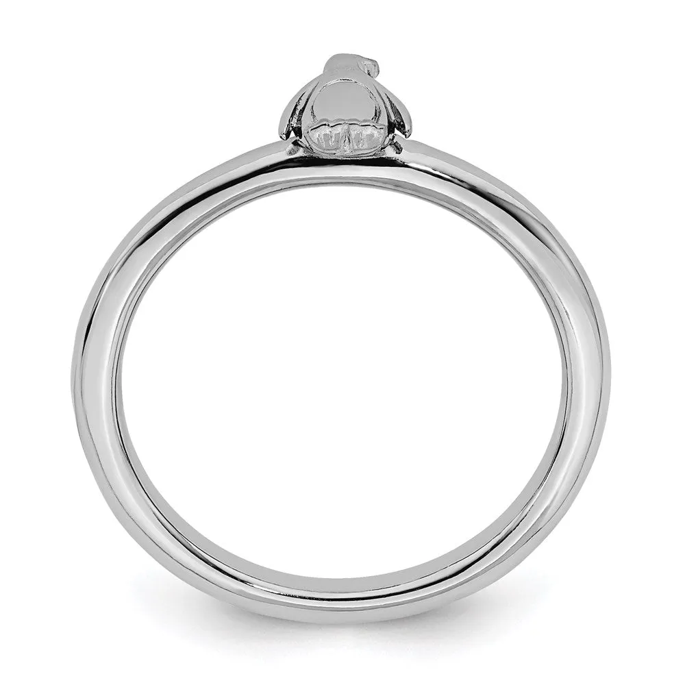 Sterling Silver Stackable Expressions Rhodium Penguin Ring | QSK1958