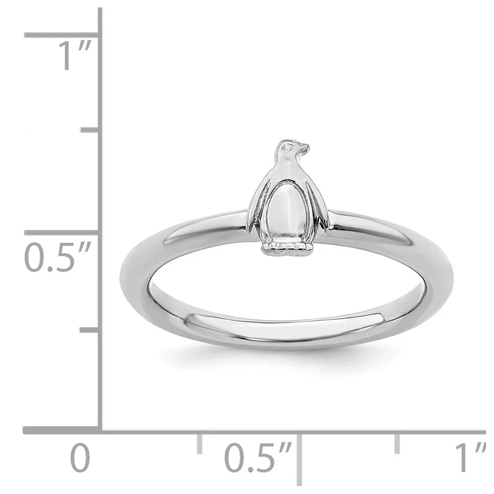 Sterling Silver Stackable Expressions Rhodium Penguin Ring | QSK1958