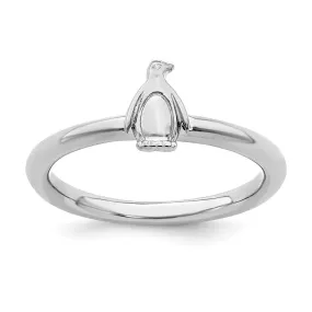 Sterling Silver Stackable Expressions Rhodium Penguin Ring | QSK1958