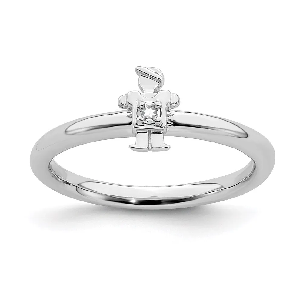 Sterling Silver Stackable Expressions Rhodium White Topaz Boy Ring | QSK1914