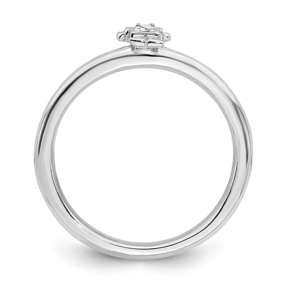 Sterling Silver Stackable Expressions Rhodium White Topaz Boy Ring | QSK1914