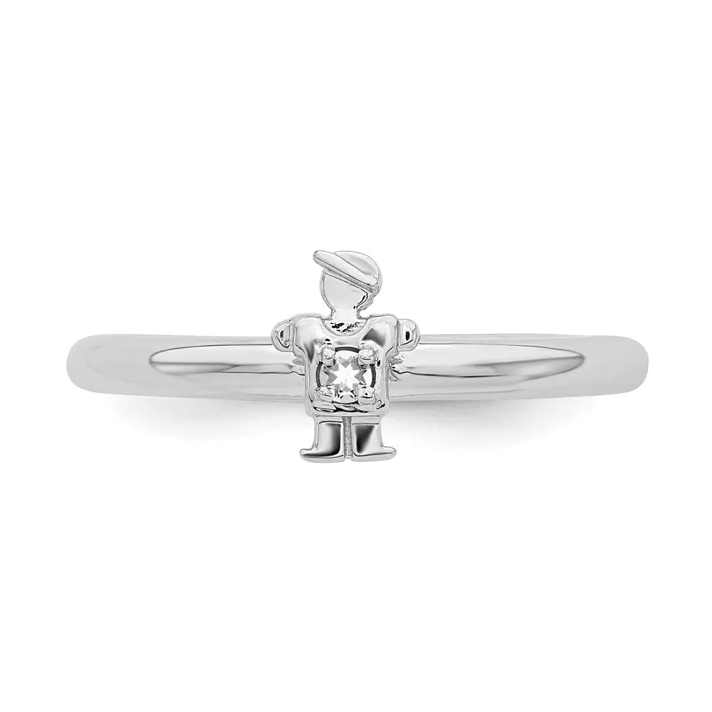 Sterling Silver Stackable Expressions Rhodium White Topaz Boy Ring | QSK1914