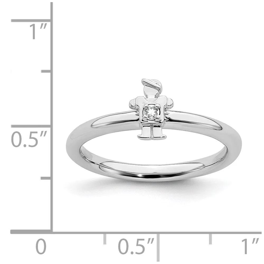 Sterling Silver Stackable Expressions Rhodium White Topaz Boy Ring | QSK1914