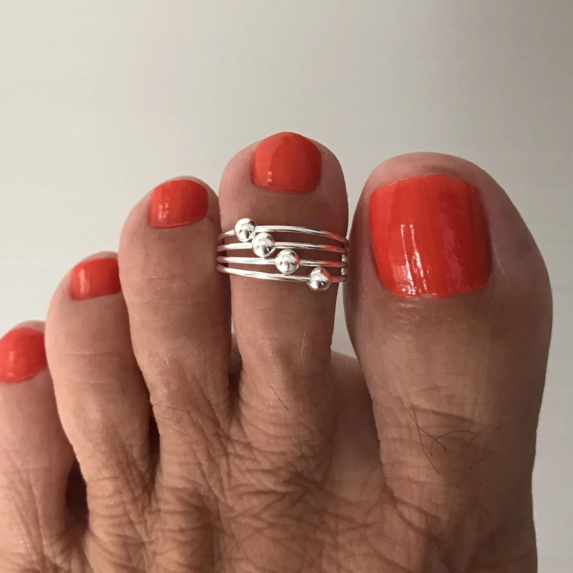 Sterling Silver Toe Ring with Four Sliding Balls, Silver Rings, Wire Ring, Beads Ring