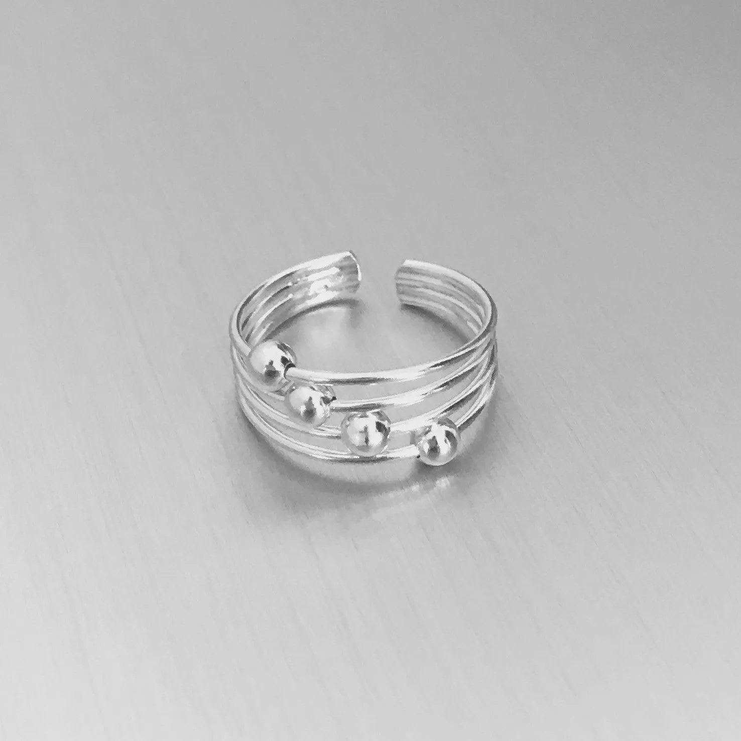 Sterling Silver Toe Ring with Four Sliding Balls, Silver Rings, Wire Ring, Beads Ring