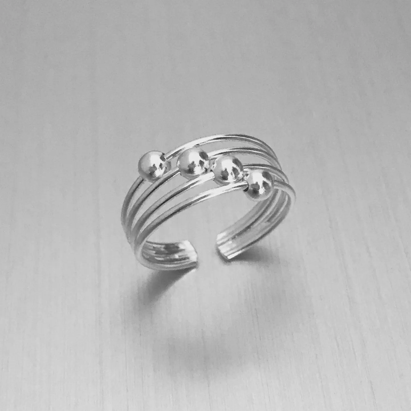 Sterling Silver Toe Ring with Four Sliding Balls, Silver Rings, Wire Ring, Beads Ring