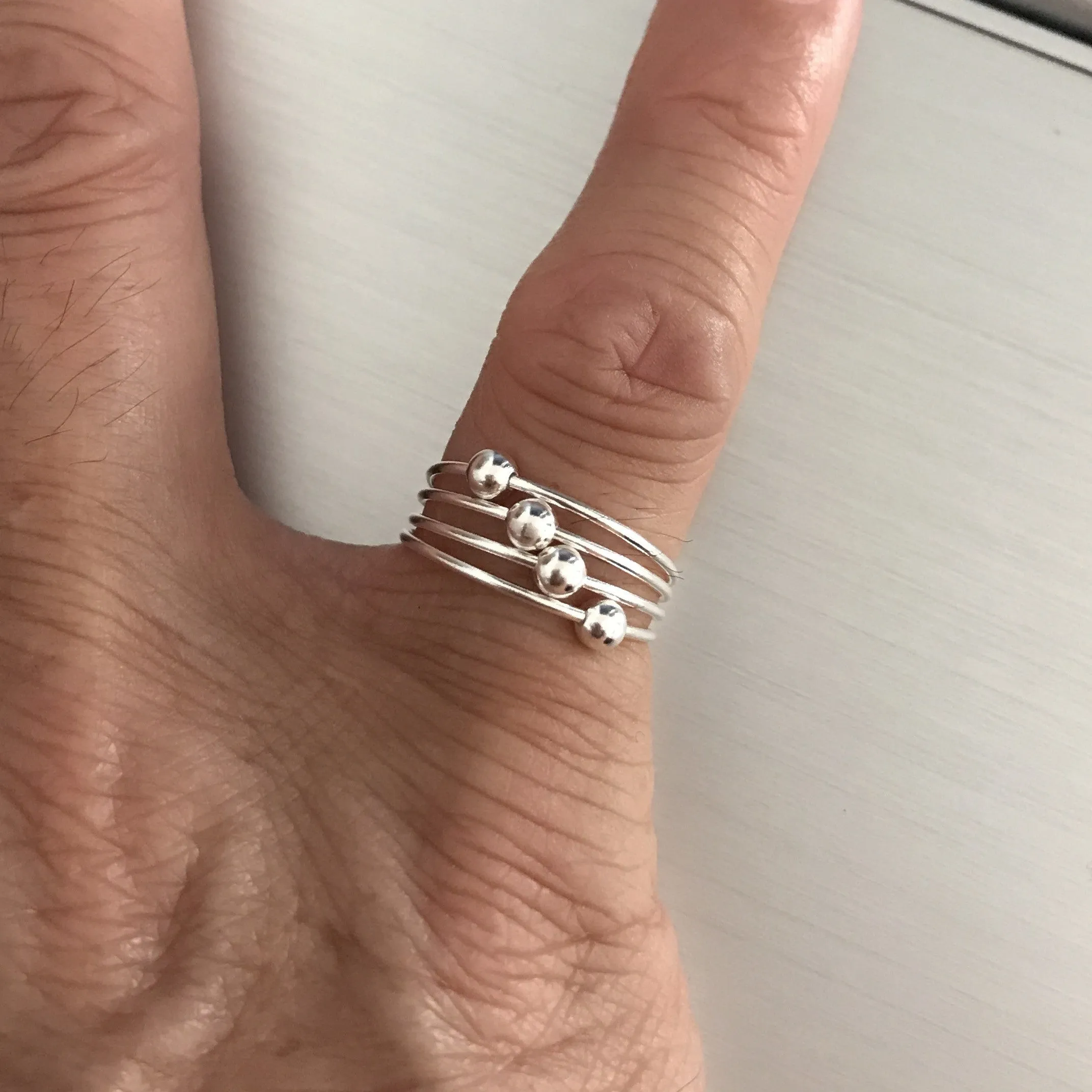 Sterling Silver Toe Ring with Four Sliding Balls, Silver Rings, Wire Ring, Beads Ring