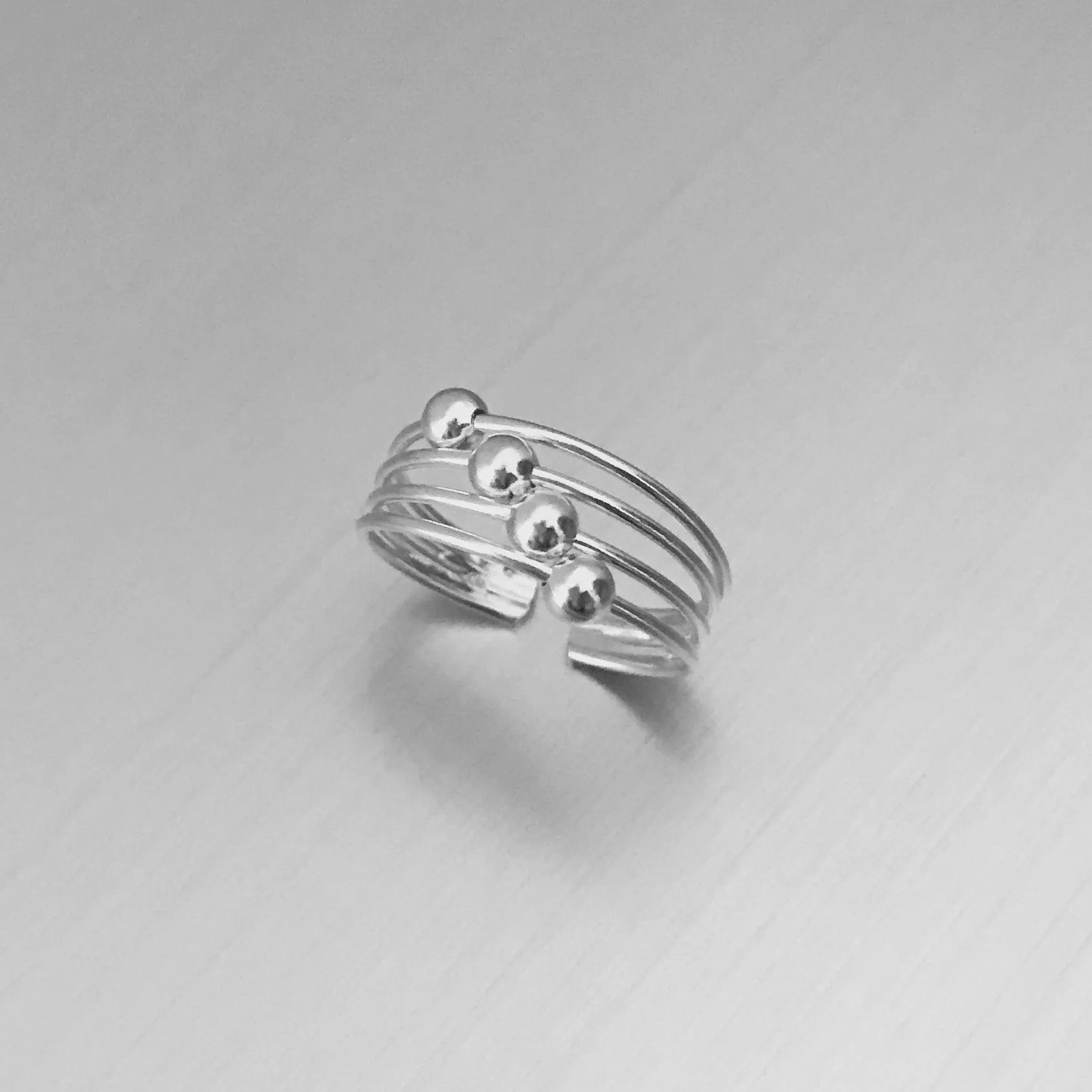 Sterling Silver Toe Ring with Four Sliding Balls, Silver Rings, Wire Ring, Beads Ring