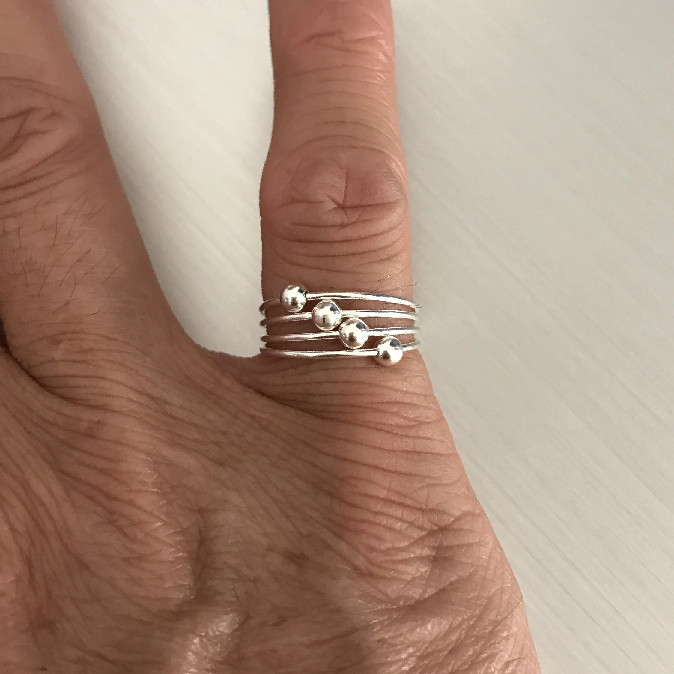 Sterling Silver Toe Ring with Four Sliding Balls, Silver Rings, Wire Ring, Beads Ring