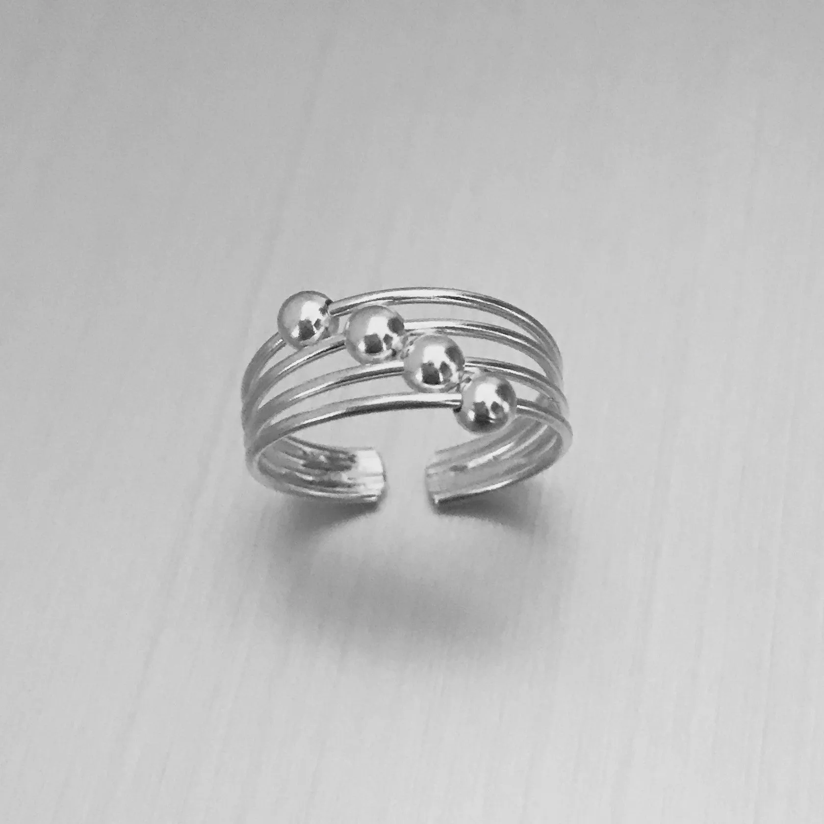Sterling Silver Toe Ring with Four Sliding Balls, Silver Rings, Wire Ring, Beads Ring