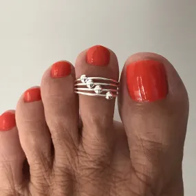 Sterling Silver Toe Ring with Four Sliding Balls, Silver Rings, Wire Ring, Beads Ring