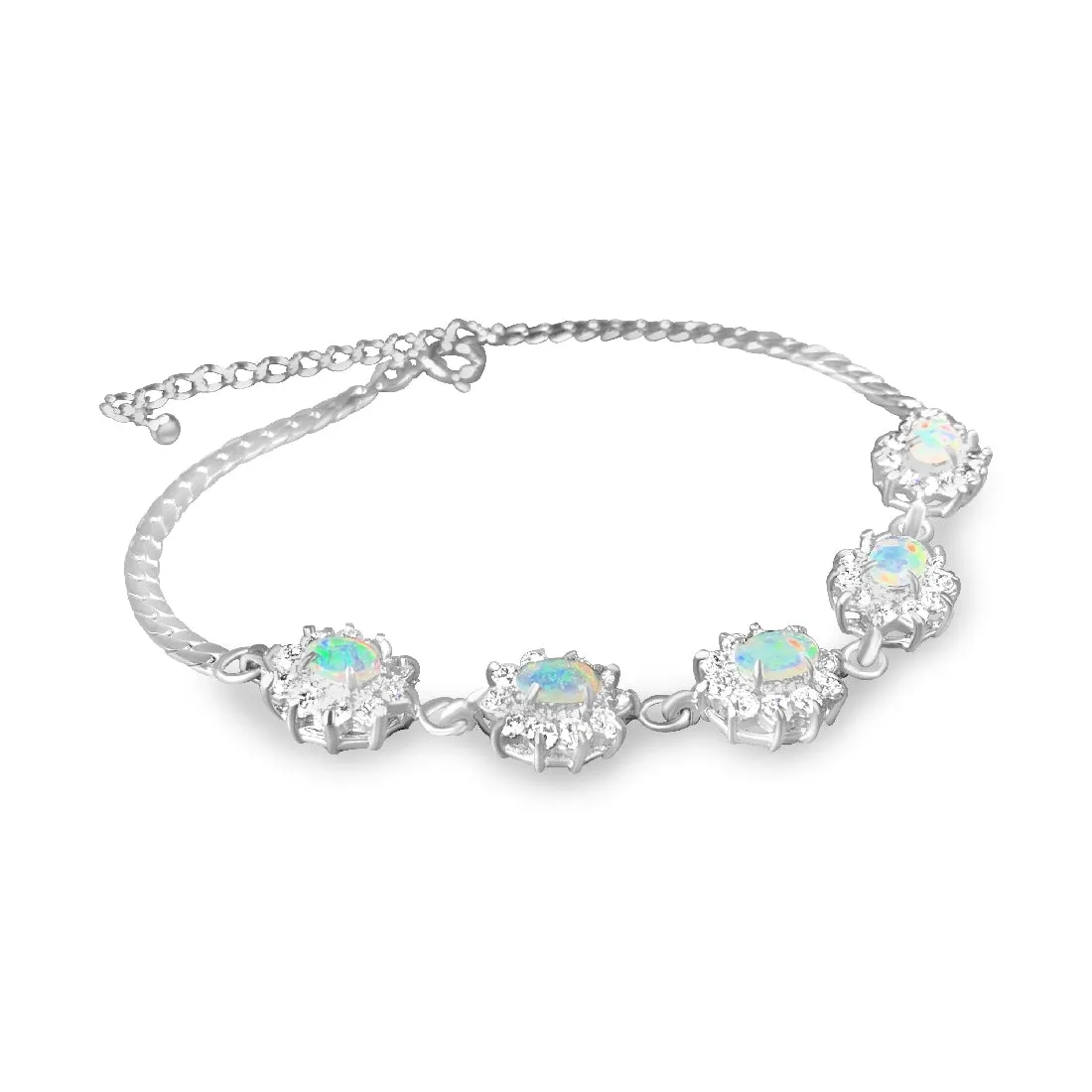 Sterling Silver White Opal 7x5mm and crystal cluster bracelet