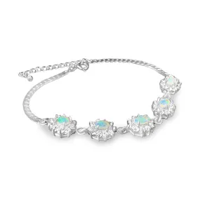 Sterling Silver White Opal 7x5mm and crystal cluster bracelet