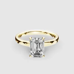 Straight Shank Prong Set Lab Grown Diamond Solitaire Ring-Emerald Cut