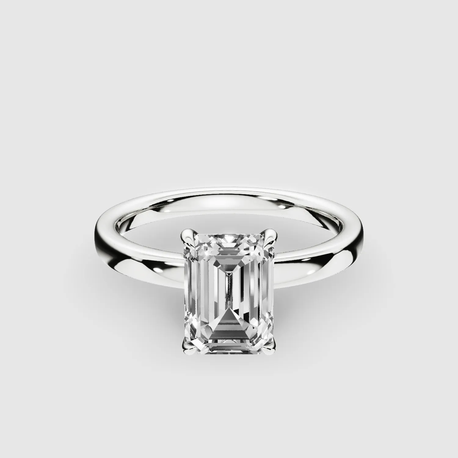 Straight Shank Prong Set Lab Grown Diamond Solitaire Ring-Emerald Cut
