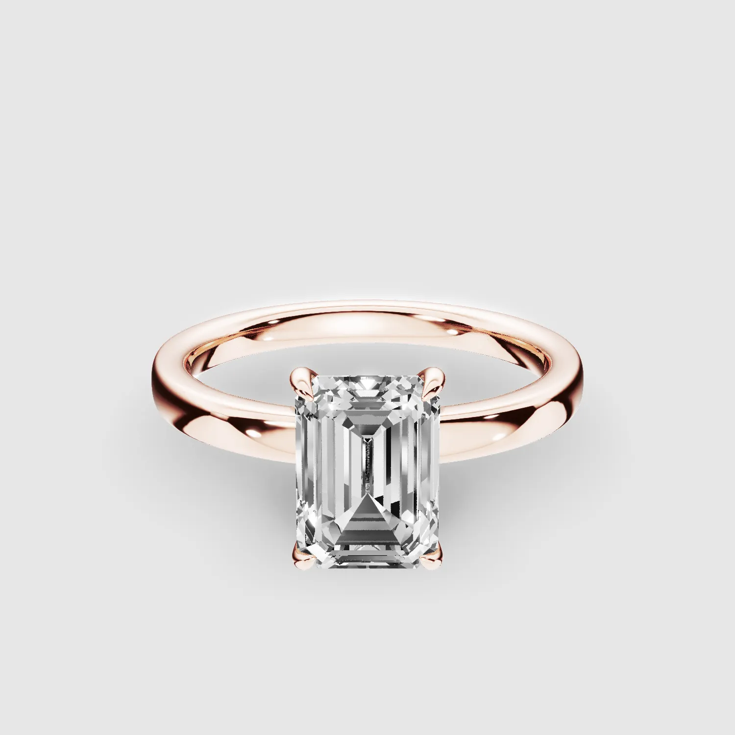 Straight Shank Prong Set Lab Grown Diamond Solitaire Ring-Emerald Cut
