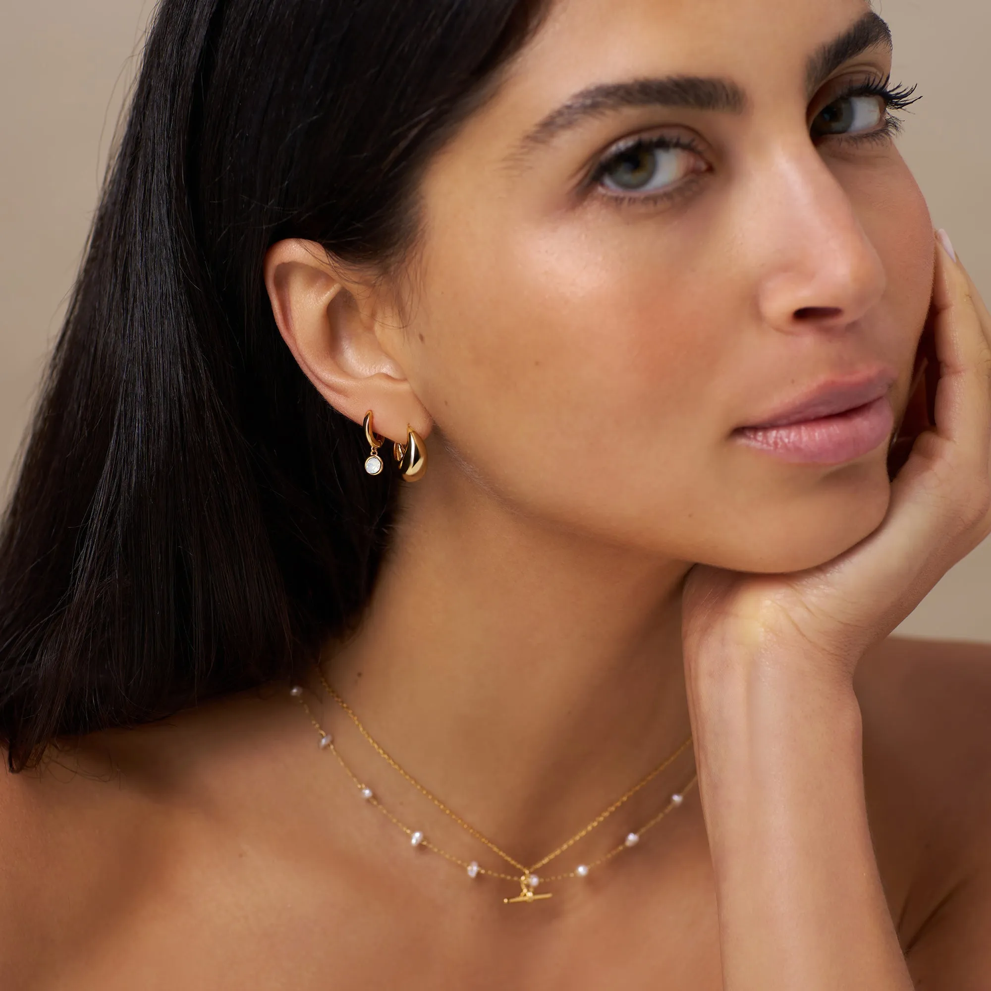 Tapered Domed Hoop Earrings - Gold