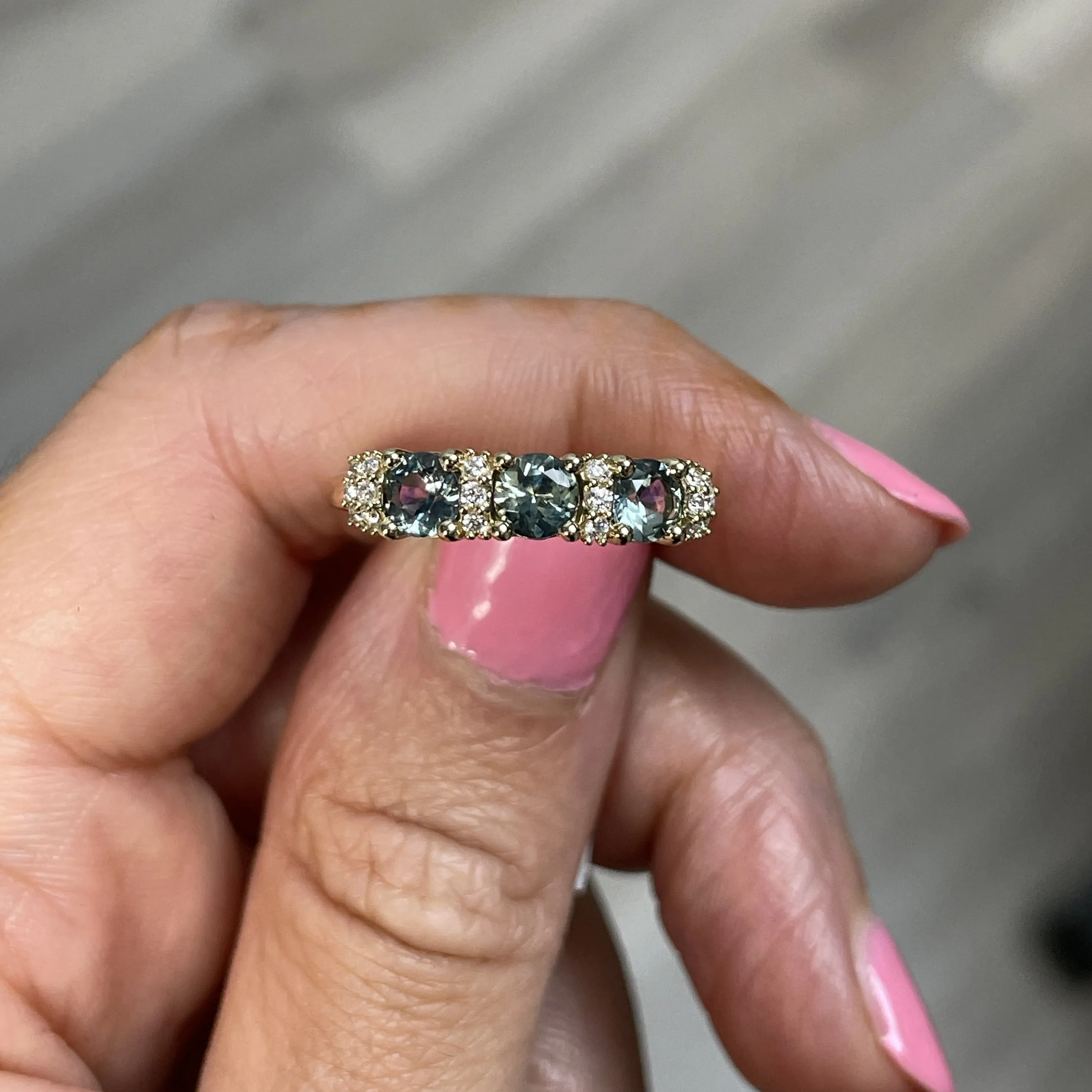 Three Stone Blue Sapphire Ring