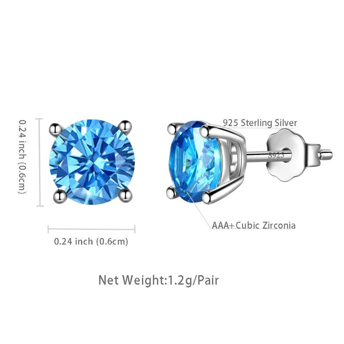 Tokyo Mart Round Birthstone March Aquamarine Earrings Stud Women Girls Jewelry Birthday Gift Sterling Silver
