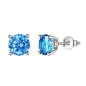 Tokyo Mart Round Birthstone March Aquamarine Earrings Stud Women Girls Jewelry Birthday Gift Sterling Silver
