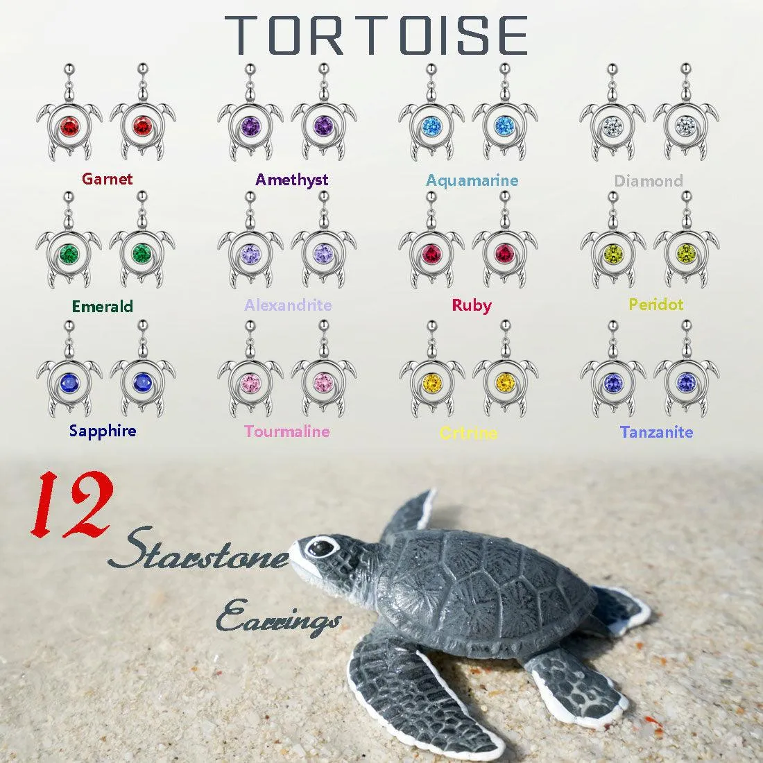 Tokyo Mart Turtle Birthstone March Aquamarine Earrings Dangle Women Girls Jewelry Birthday Gift Sterling Silver