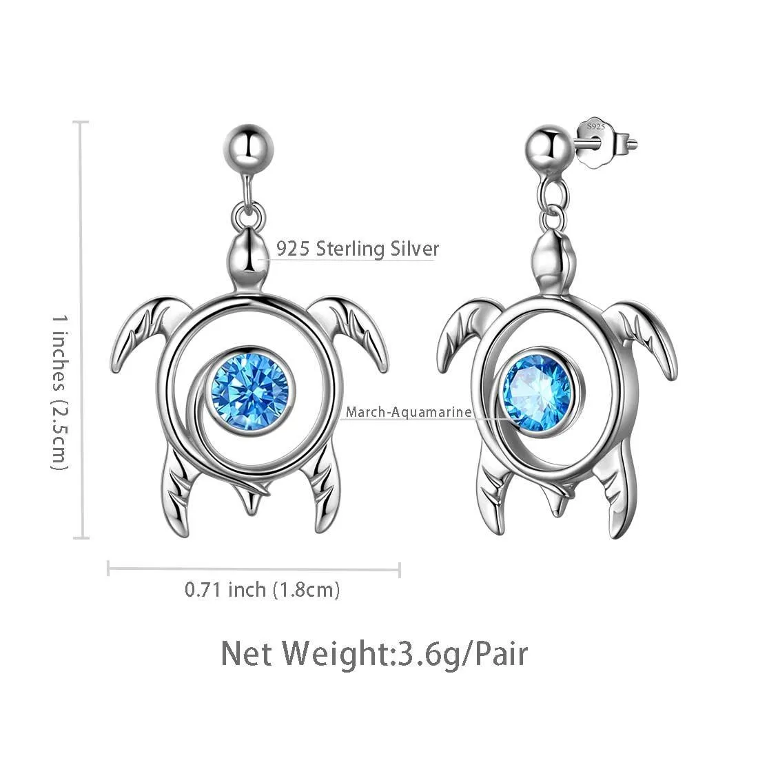 Tokyo Mart Turtle Birthstone March Aquamarine Earrings Dangle Women Girls Jewelry Birthday Gift Sterling Silver