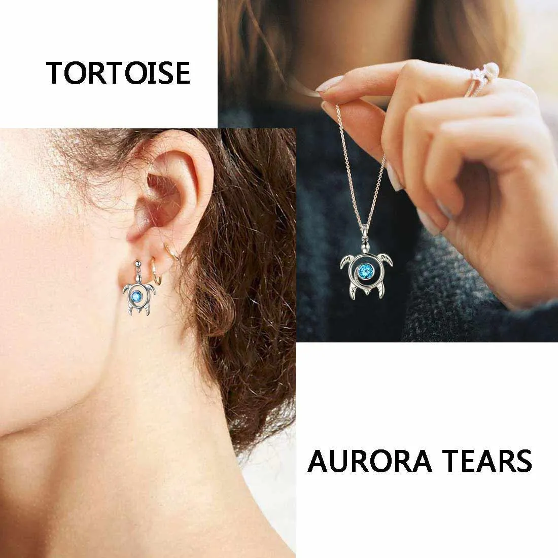 Tokyo Mart Turtle Birthstone March Aquamarine Earrings Dangle Women Girls Jewelry Birthday Gift Sterling Silver