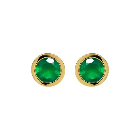 Unique Ladies Gold Plated Round Green Onyx Stud Earrings