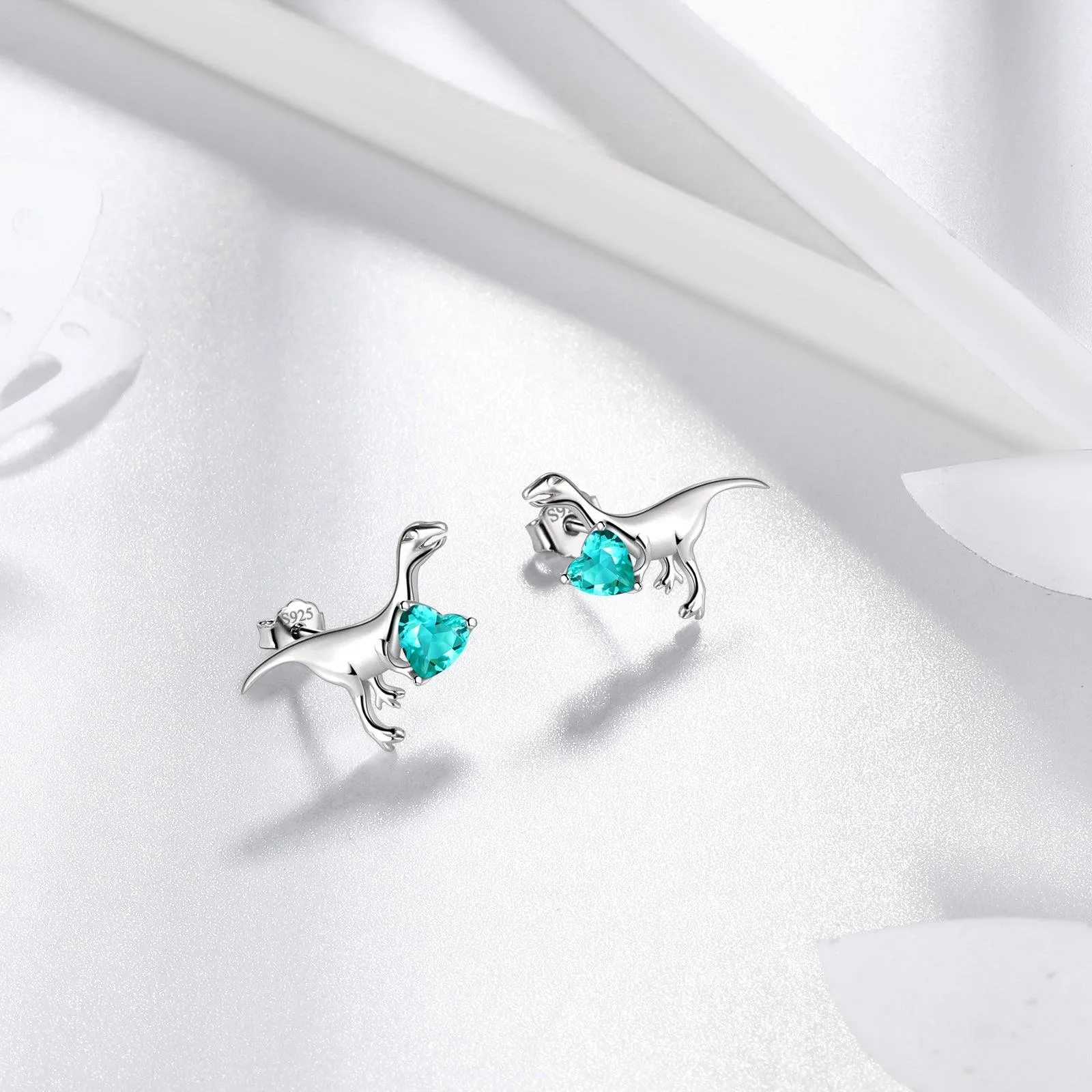 Velociraptor Dinosaur Charm Earrings Stud Sterling Silver Women Girls Jewelry Gift