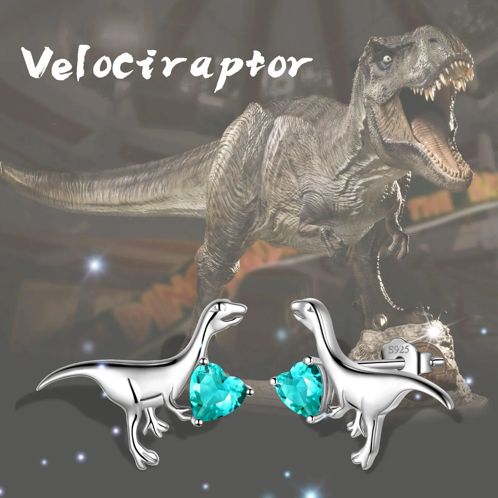 Velociraptor Dinosaur Charm Earrings Stud Sterling Silver Women Girls Jewelry Gift