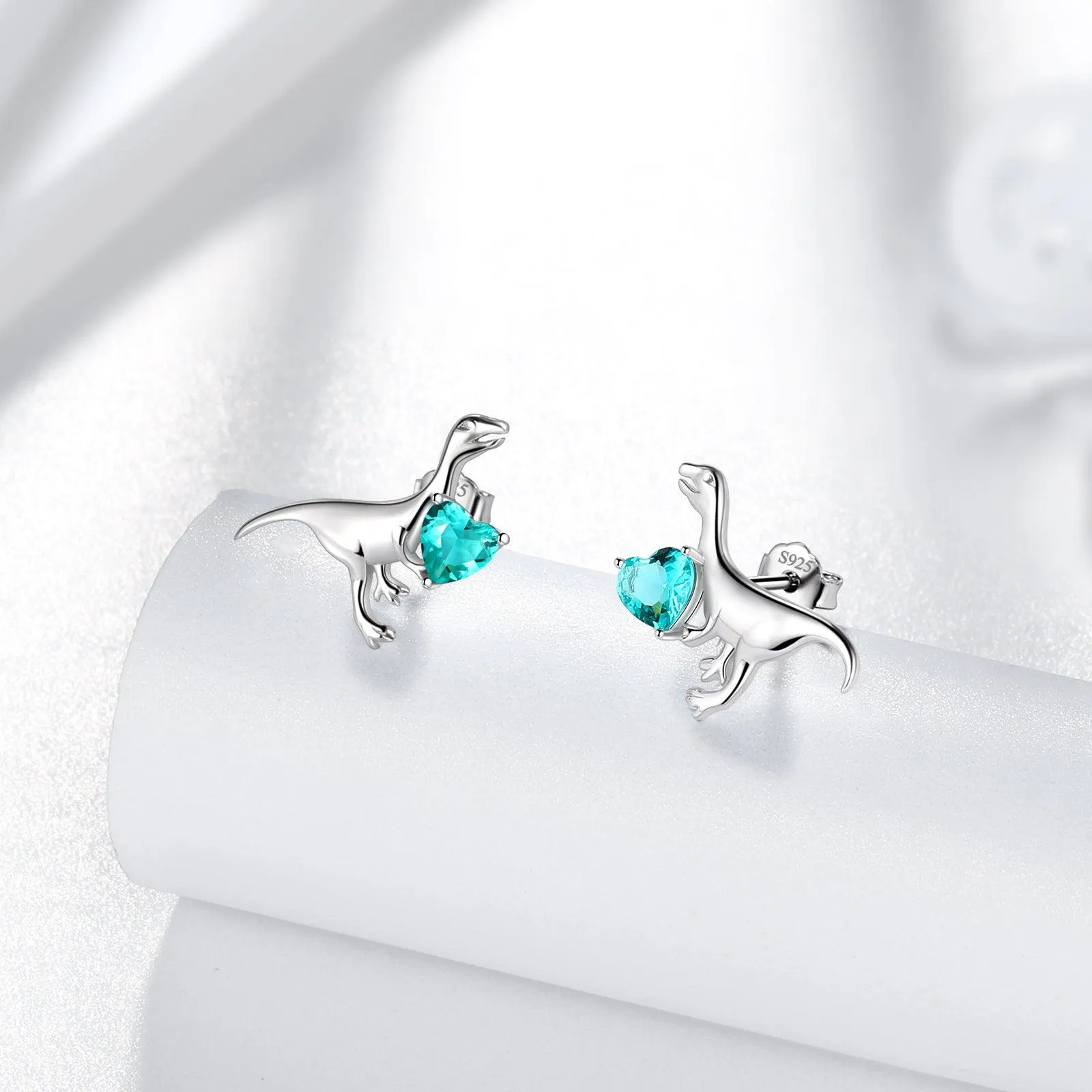 Velociraptor Dinosaur Charm Earrings Stud Sterling Silver Women Girls Jewelry Gift