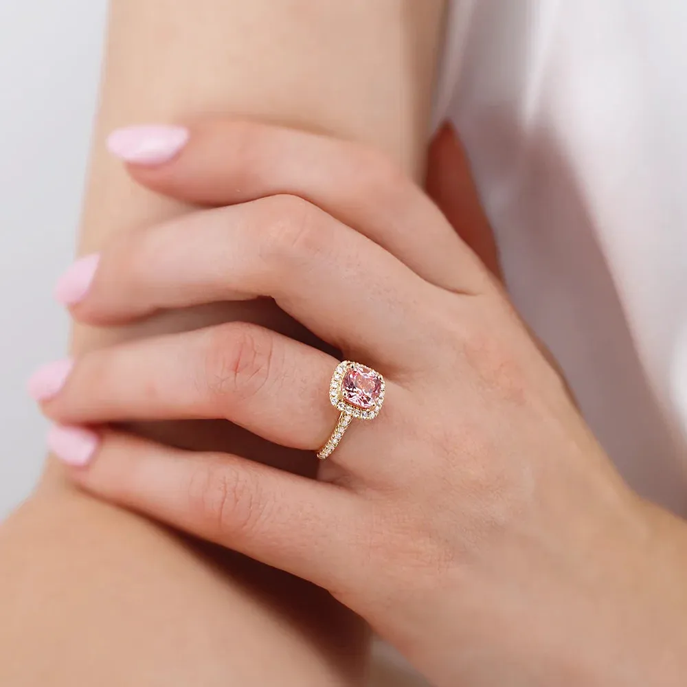 VIOLETTE - Chatham® Cushion Champagne Sapphire & Diamond 18k White Gold Petite Halo Ring